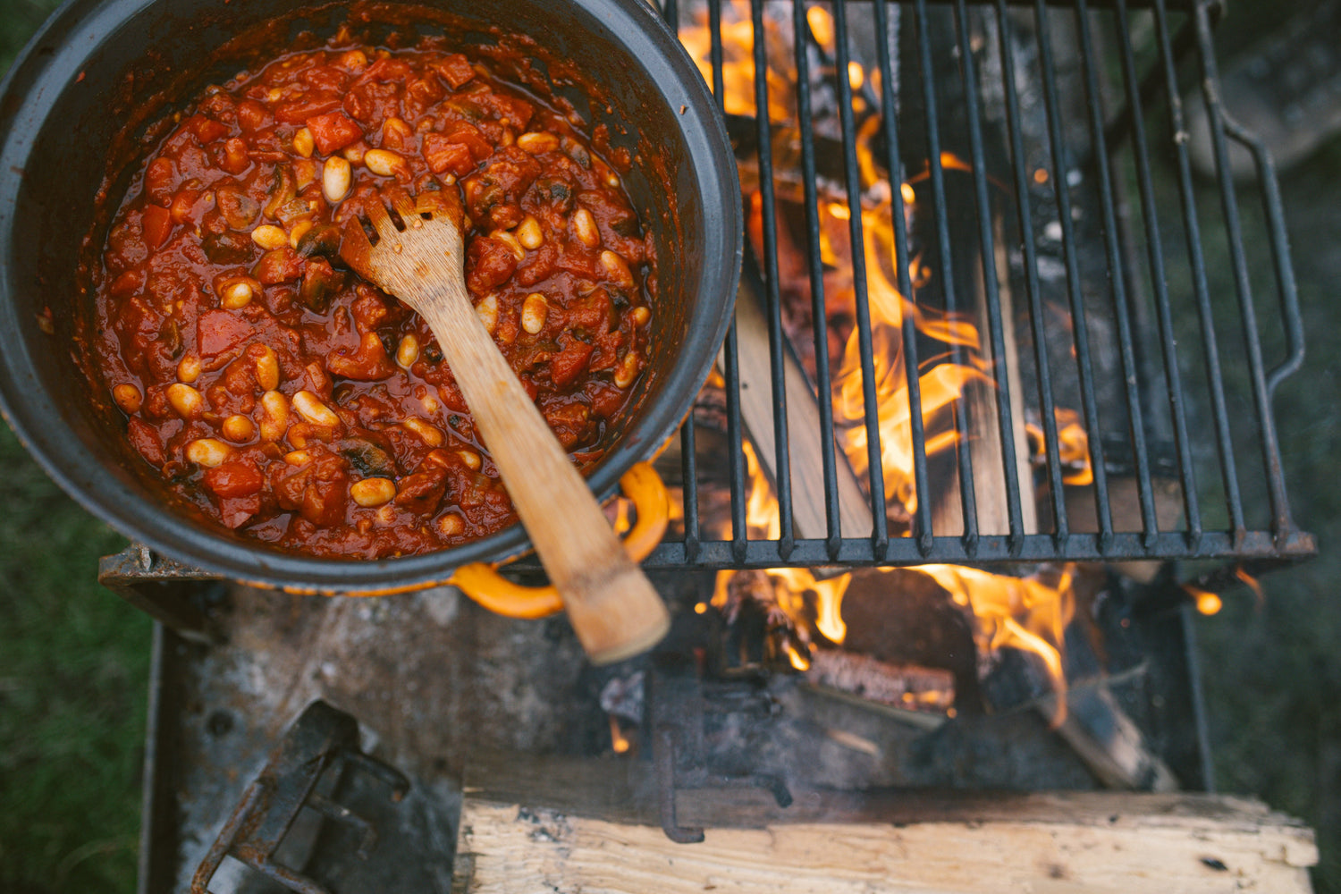 cowboy BBQ Beans cooked over the fire